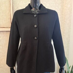J Crew Black 100% Wool Button Sweater Blazer Lady Jacket Pea Coat Size Medium